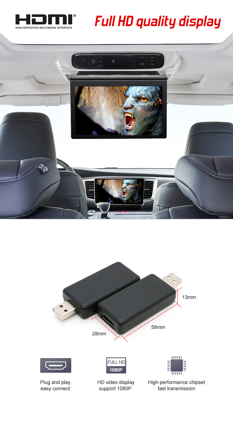 Optical Fiber Automotive Electronic Accessories Adapter USB To HDMI 1080p For Video Out