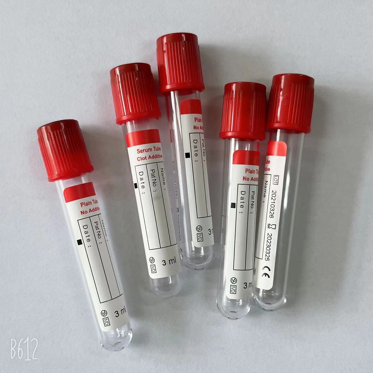 Red Clinical Plain 3ml Blood Collection Tube Disposable