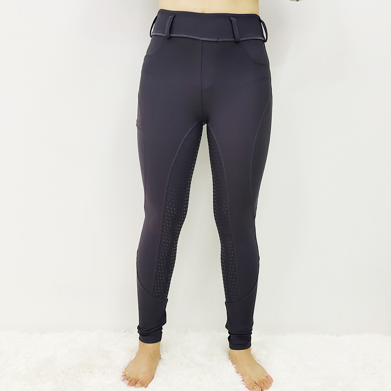 Grey Equestrian Horse Riding Pants Leggings Full Seat Silicone