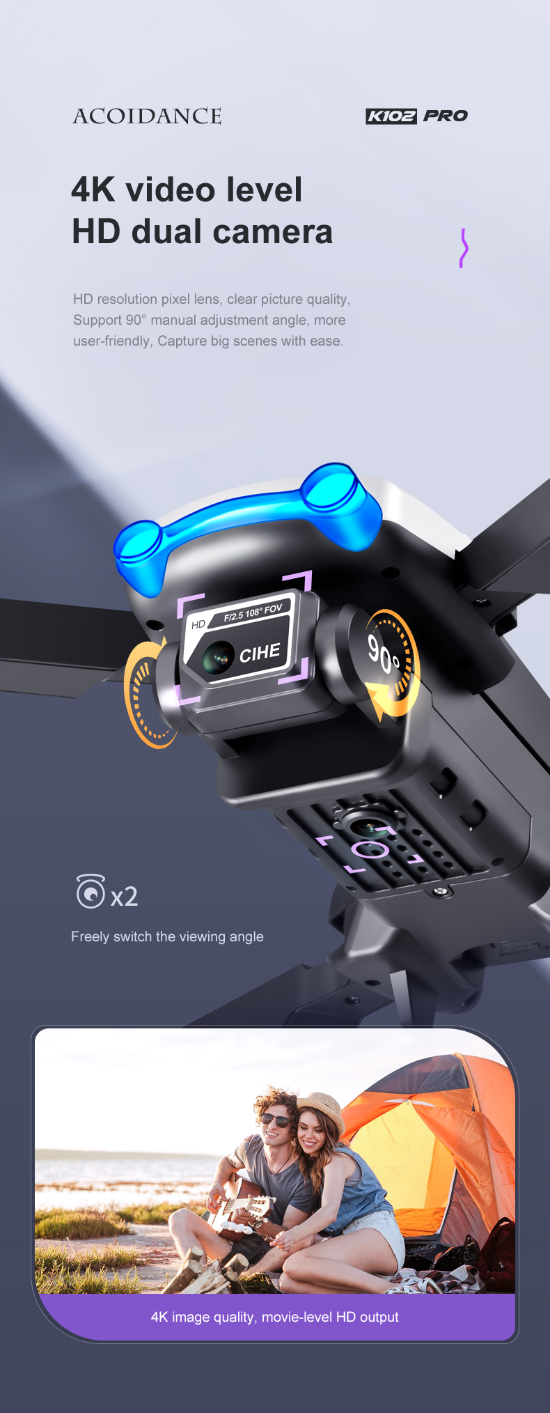 Beginner Operator Skill Level K102 PRO Drones Camera for Adults 4k Live Video RC Quadcopter Helicopter