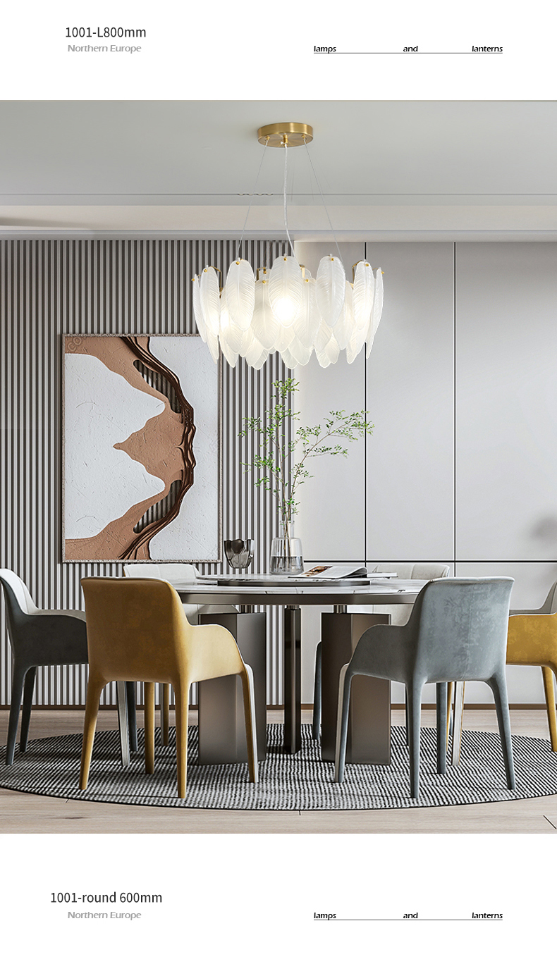 Modern Simple Pearl Feather Glass Chandelier Luxury Living Room Lamp Bedroom Dining Room White Chandelier(WHCY-253)