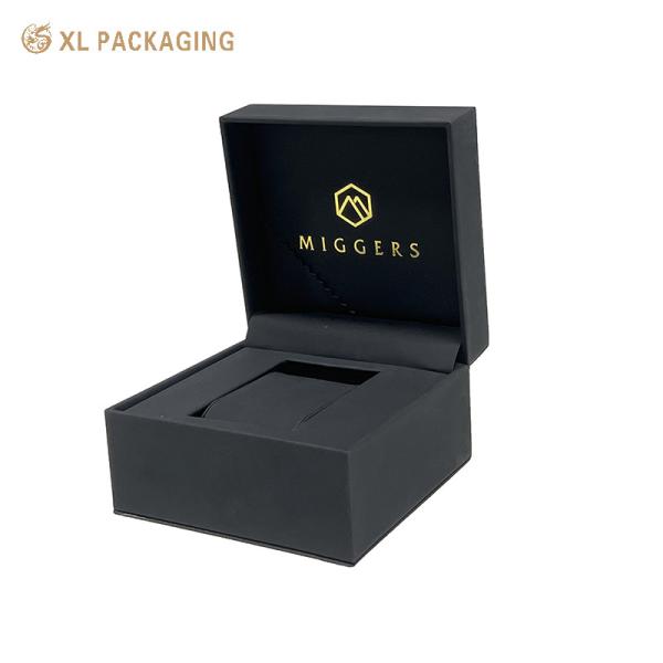 Wholesale Custom Cardboard Luxury Black PU Leather Watch Box Packaging With Logo