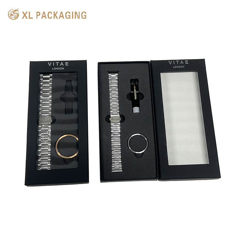 Black Paper Watch Storage Box Packaging Box with Low MOQ and Customization