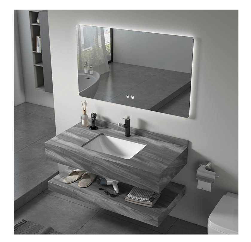 32-34 in White Wall Mounted 2 Tier Prefab Bathroom Cabinet with Mirror and Basin Sink