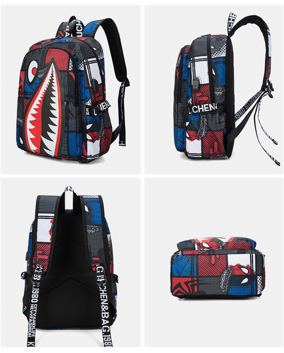 3D Printed School Students Children's Fashion Schoolbag Shark Personality Pattern Printing Light Leisure Simple Backpack
