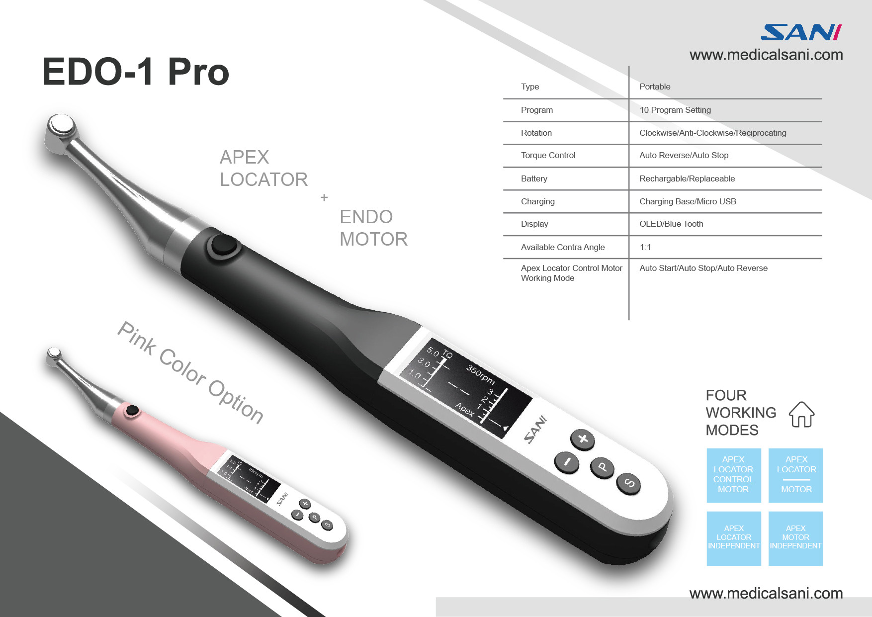 Apex Locator Endo Motor , 240V Endo Rotary Handpiece With LED Screen