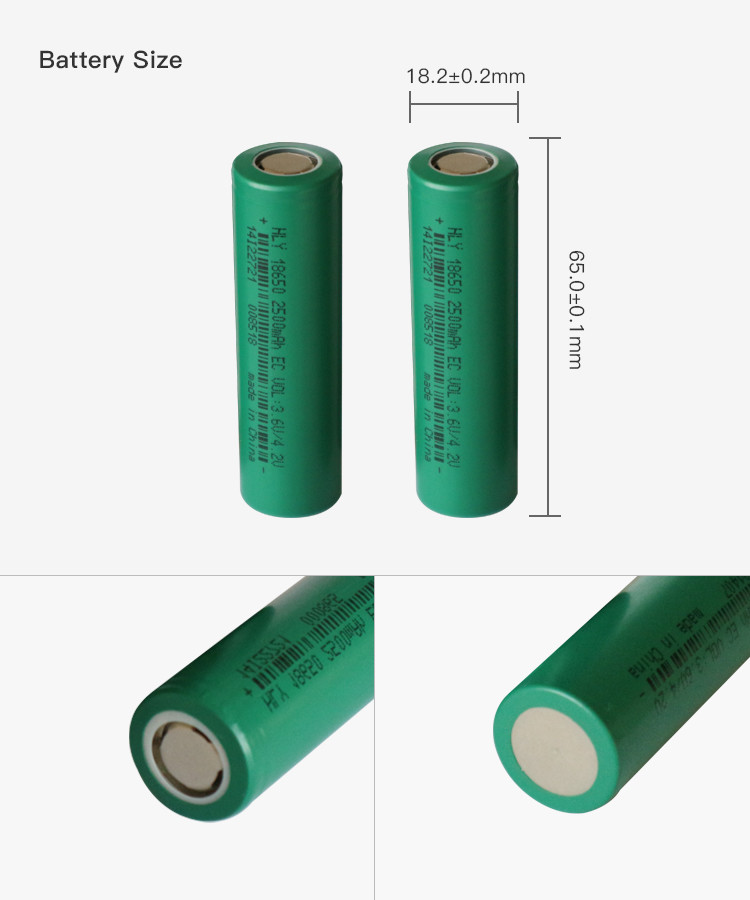 Customized 18650 2500mAh Rechargeable Solar Battery 3.6V For Golf Carts