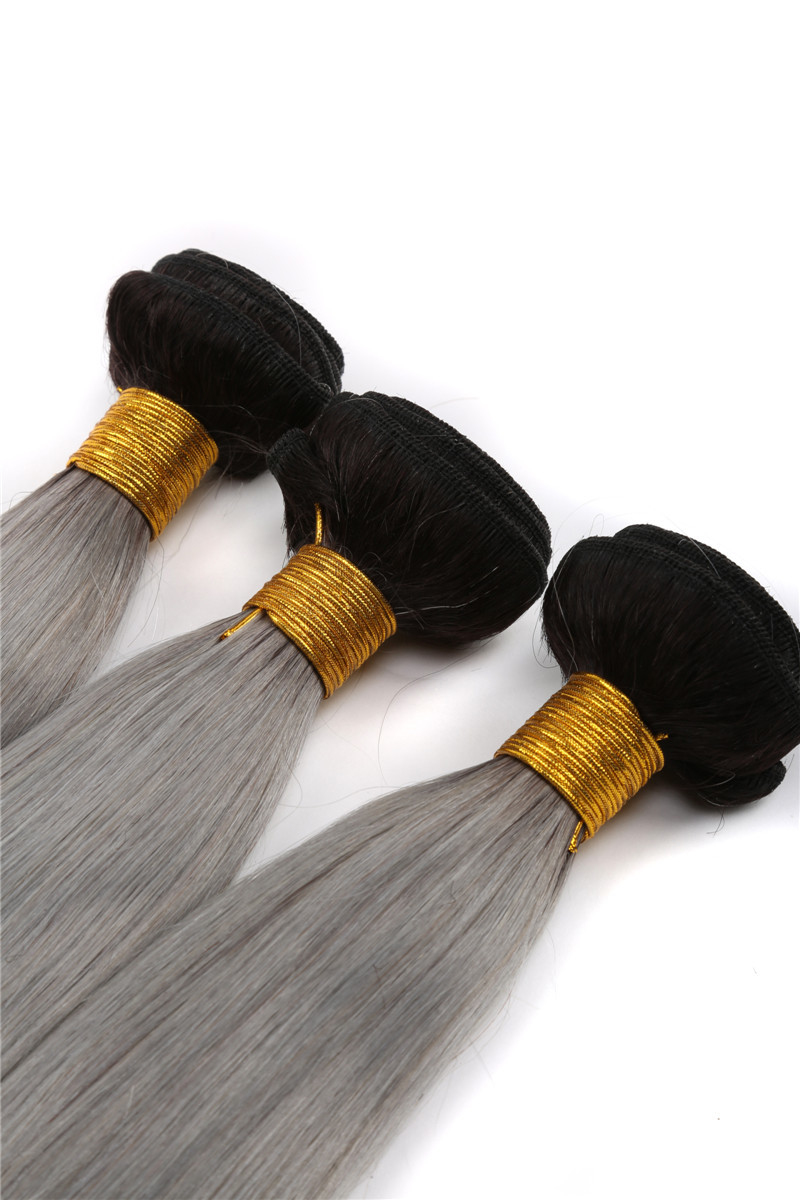 12-24 Inches Sliver With Black Roots Straight Hair Virgin Brazilian Human Hair Extension