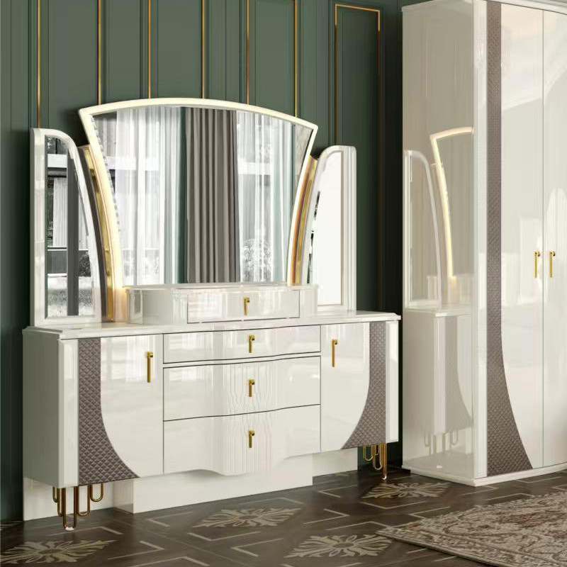 OEM Wholesale White Royal Luxury Double King Size Bed Master Room Modern Home Wooden Frame Full Bedroom Furniture Set