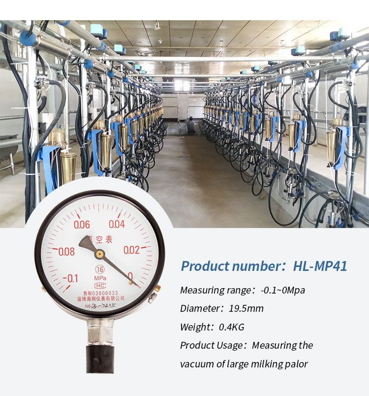 Milking Parlor Accessories 19.5mm Dia Vacuum Meter for Displaying Vacuum Pressure
