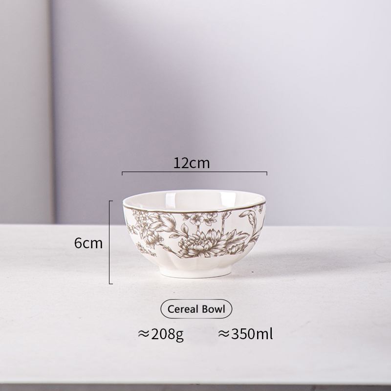 Porcelain Stock Plate Bowl Set 4.5 Inch Microwave Re Heatable Plant Pattern Red Floral