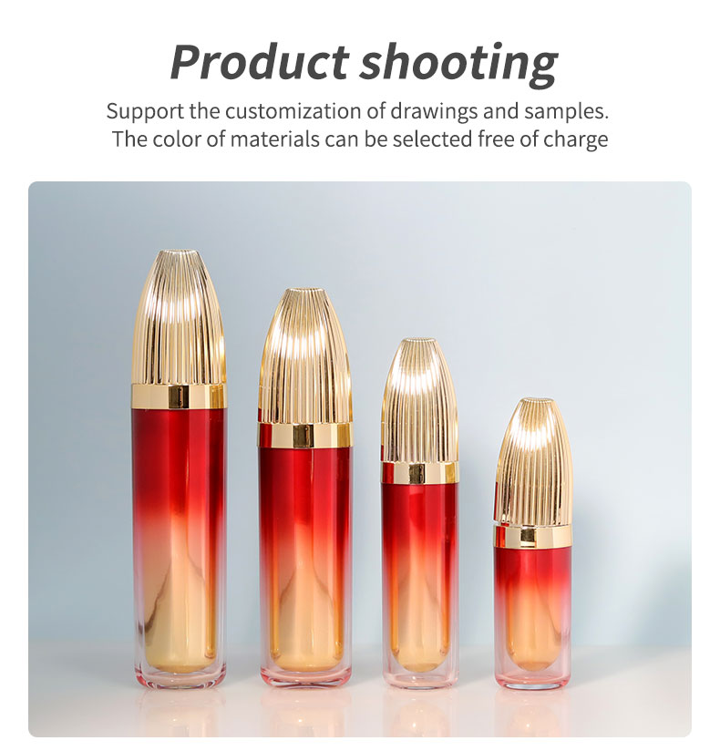 Red Gold Gradient Plastic Cosmetic Bottles 50g Cream Jar Sphere Shape Acrylic Collar Material