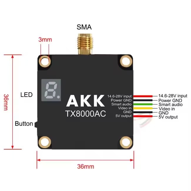 AKK 8W VTX 5.8G 8W Wireless Video Transmitter 8000mW FPV VTX Support Smart Audio for RC Drone FPV Racing