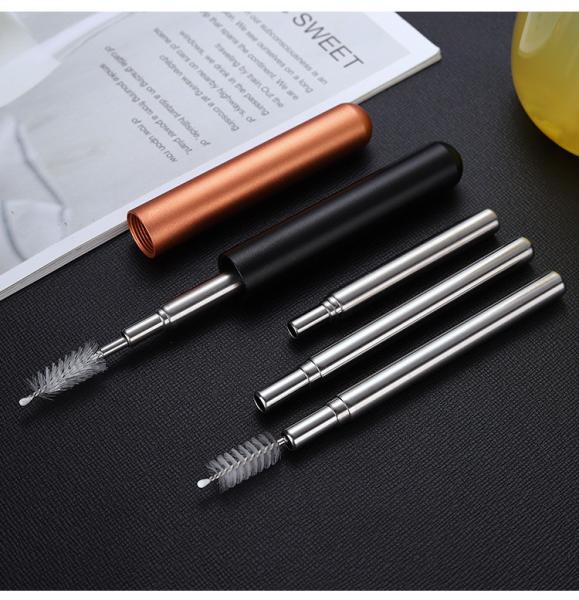 Portable Collapsible Metal Straw / Stainless Steel Drinking Straws Customized