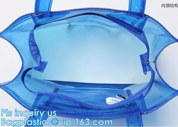 customized handle clear plastic pvc make up bag, vinyl pvc zipper bags with handles, snap button closure or Zip lockk plas