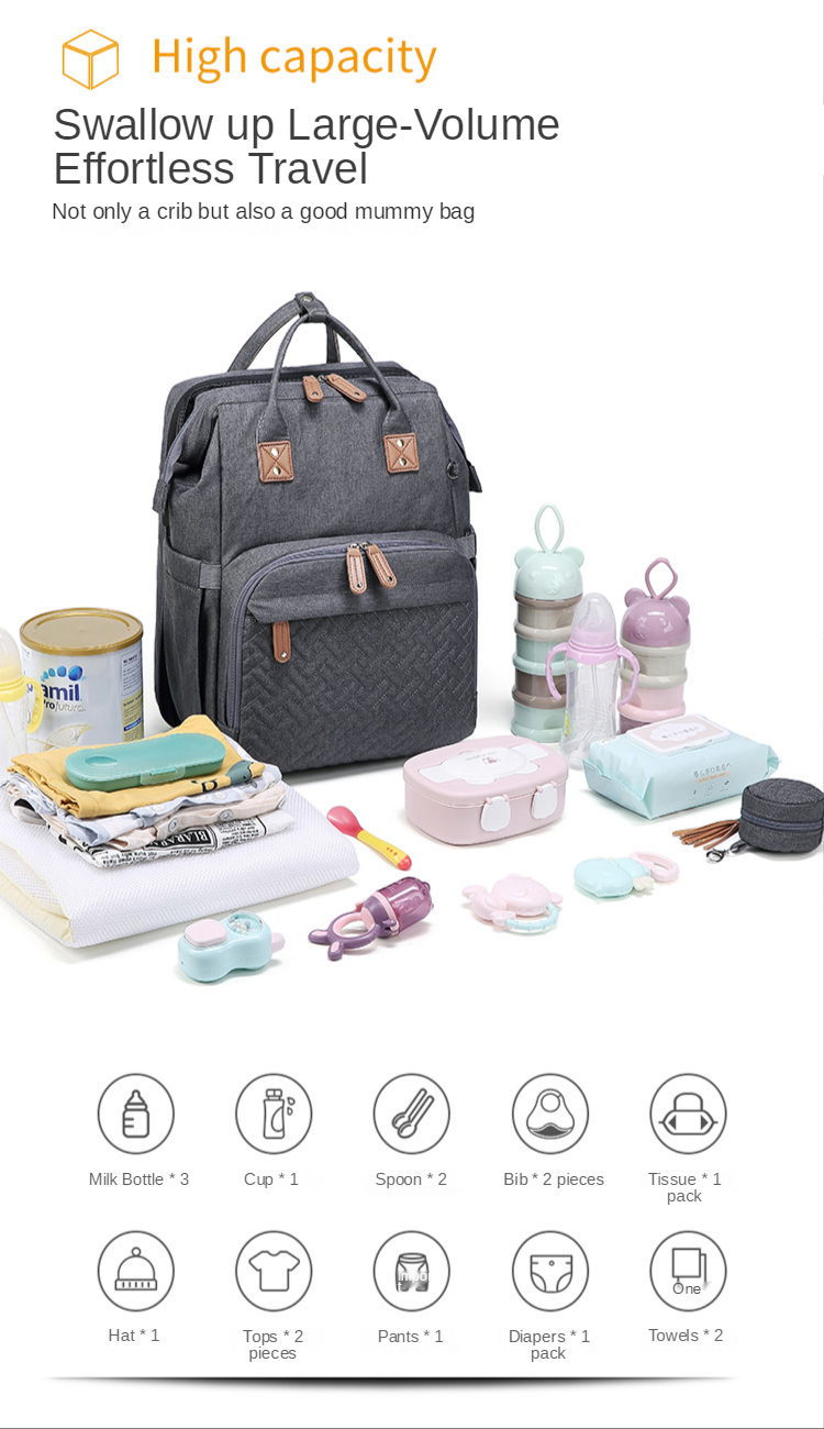 20L Nylon 600D Folding Diaper Bag Multifunctional Nappy Bag 1.4kg