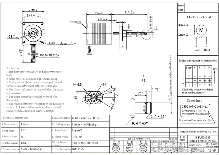 Faradyi Stepper Motor Nema11 1.8 Degree Two Phase Frame Size 28mm High Torque Stepper Motor With Long Worm Screw