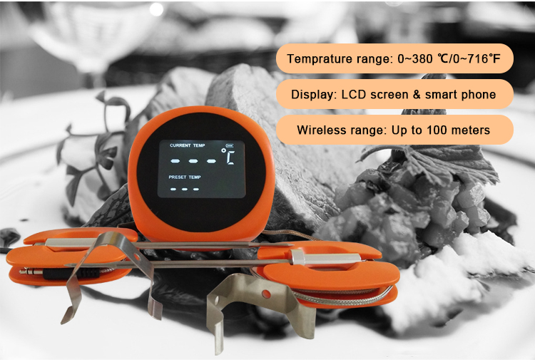 Smart Bluetooth BBQ Oven Meat Thermometer with 6 Food Grade Probes  