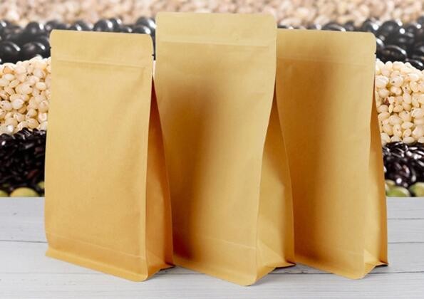 Stand up Clear Paper Kraft Zipper Bag with Flat bottom gusset