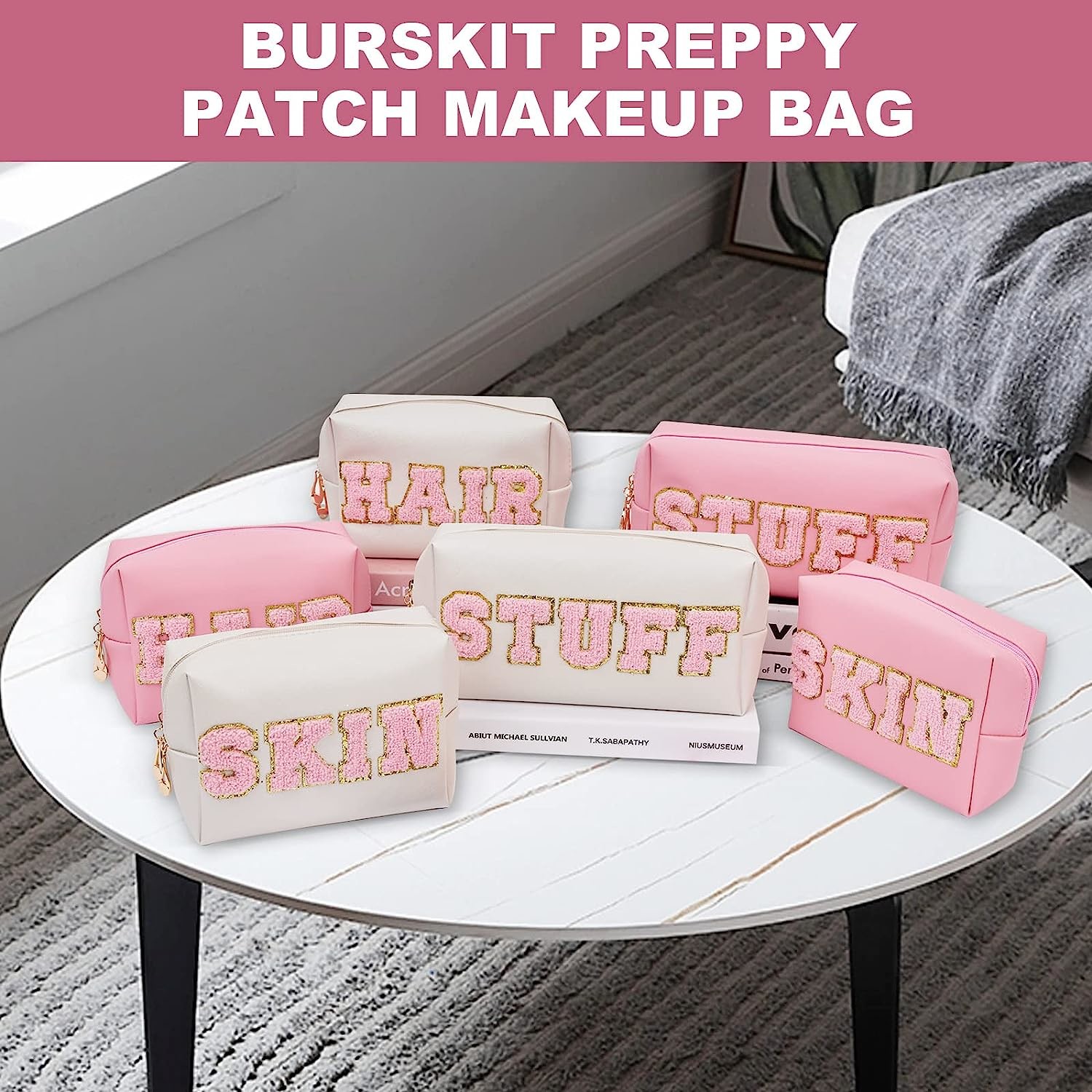 Zipper Makeup Stuff Bag Clover Chenille Letter Waterproof Travel Organizer Valentines Bag