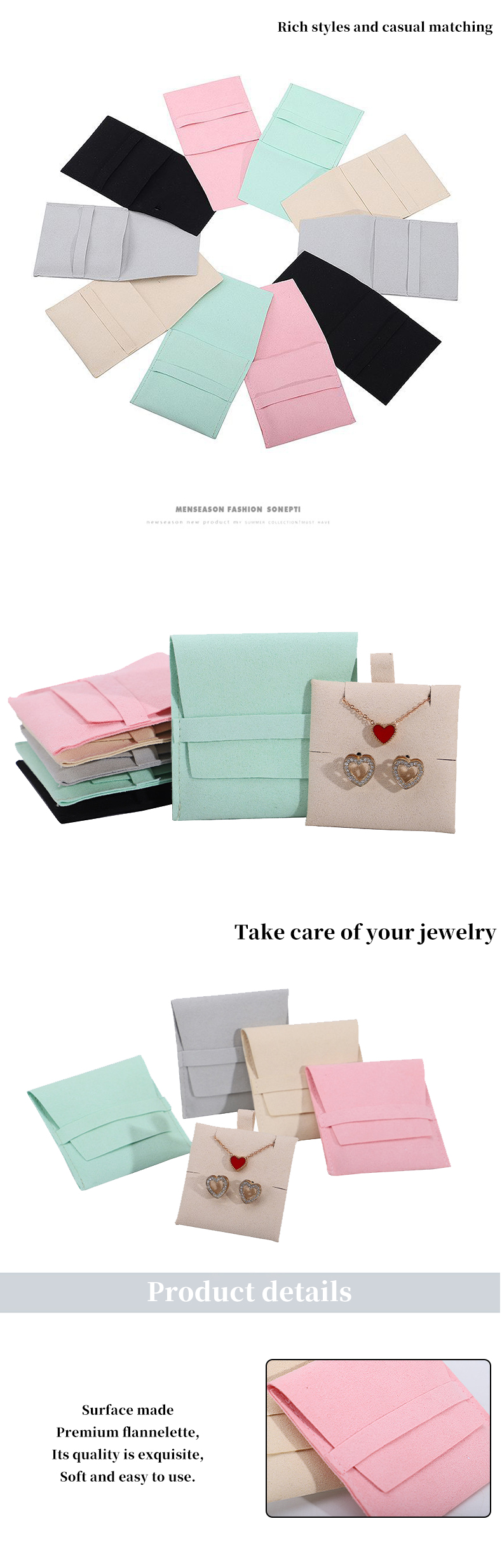 Soft Touch Microfiber Jewelry Storage Pouch with Removable Divider for Earrings