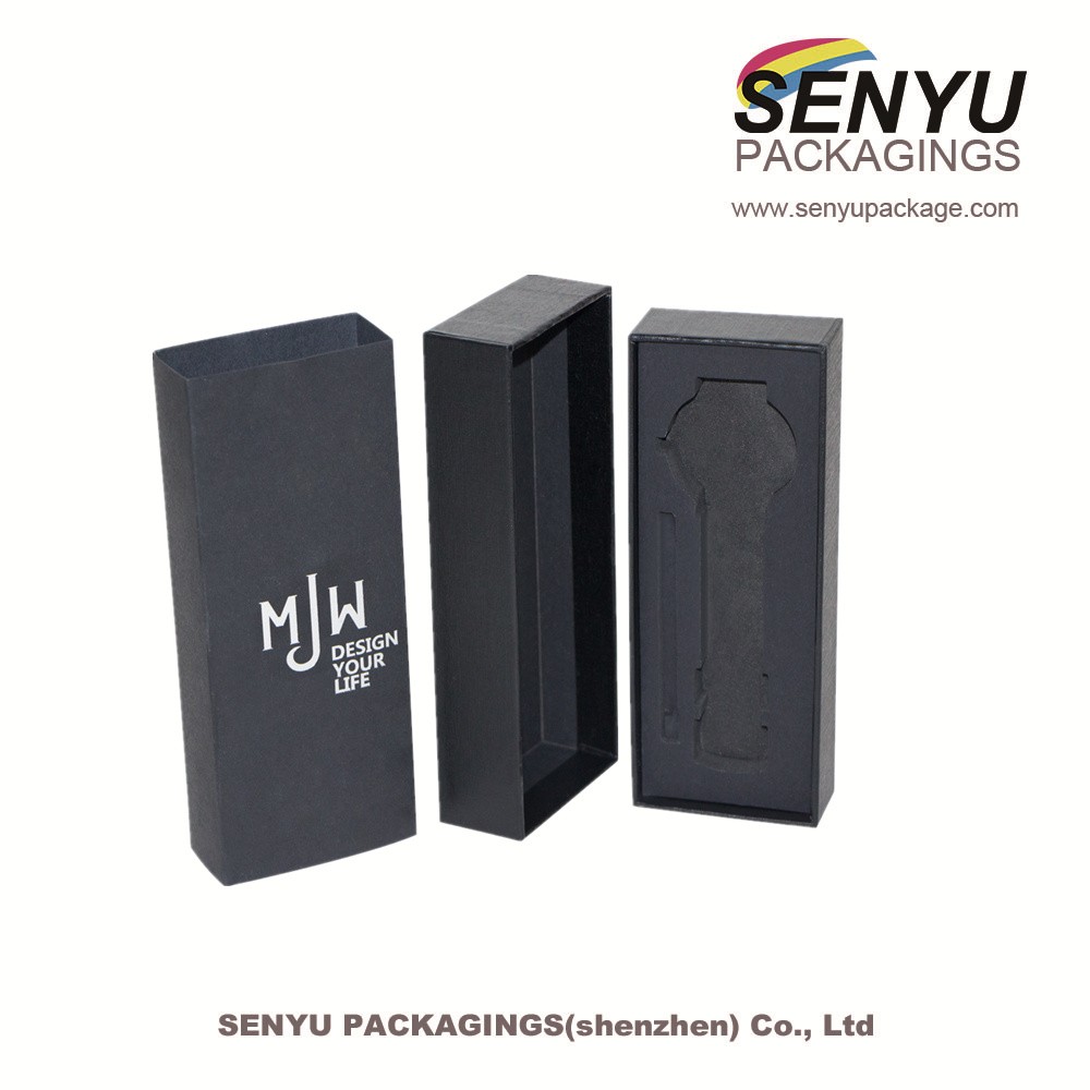 Custom Size Black Paper Watch Box With Black Foam Insert Recycled Materials