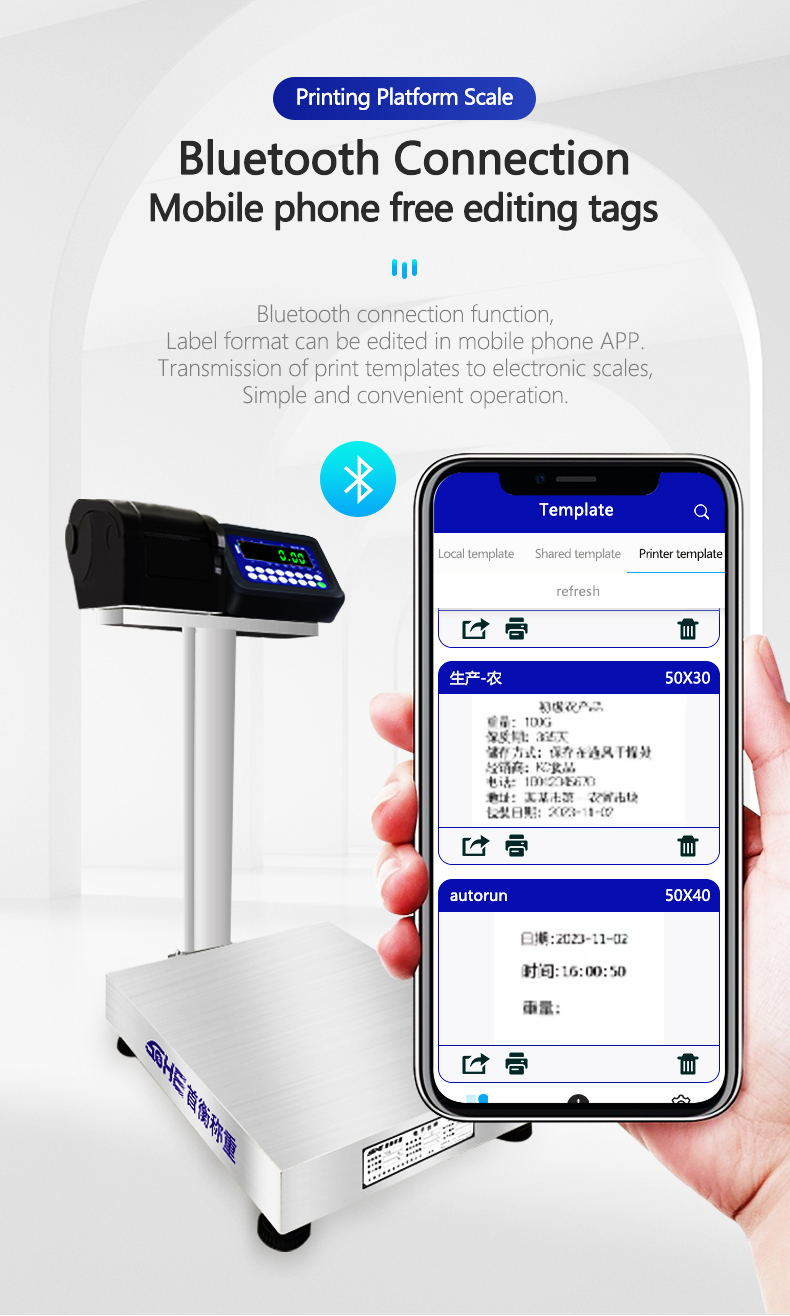 SH2100-A8P Table Scale High Accuracy and LED Display 50cm*60cm Size for Weighing/Print
