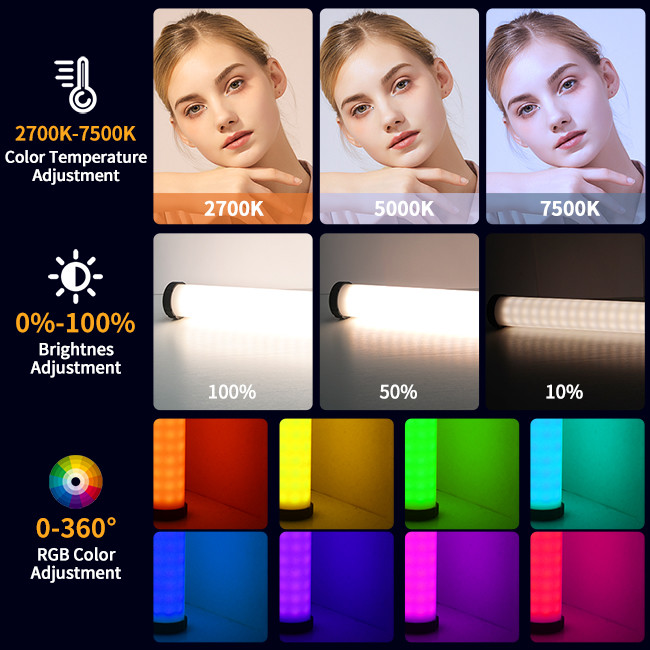 Magnetic RGBW with 14 effects fill light for TikTok Vlog selfie livestream photography Rechargeable LED Tube Light