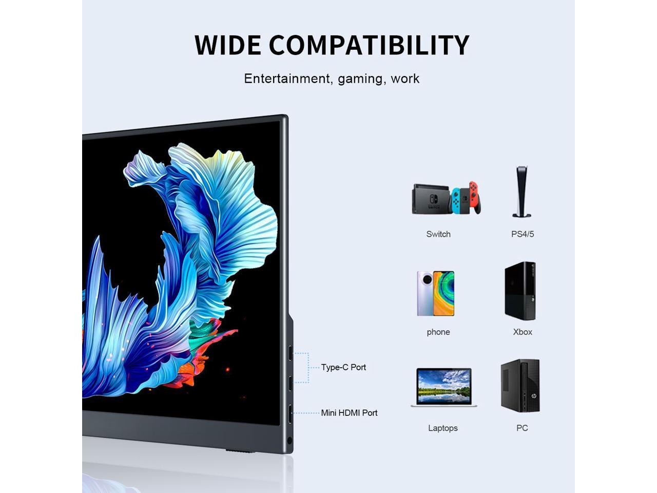 13.3 inch 2560x1600 2.5K Portable Gaming Monitor 16:10 60Hz Display External Screen USB Mini HDMI Type-C for Laptops PS3