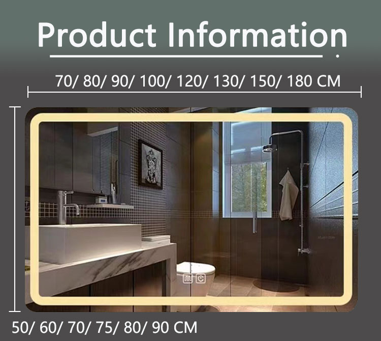 Hotel Home Bathroom Decoration Large Oval Bath Mirrors with Touch Screen and LED Lights