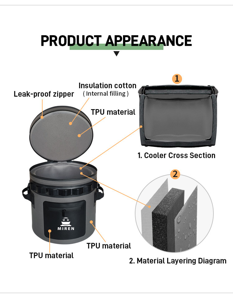 25 Can Dark Gray Round Cooler Leakproof And Waterproof Soft Cooler Bag For Outdoor Adventures