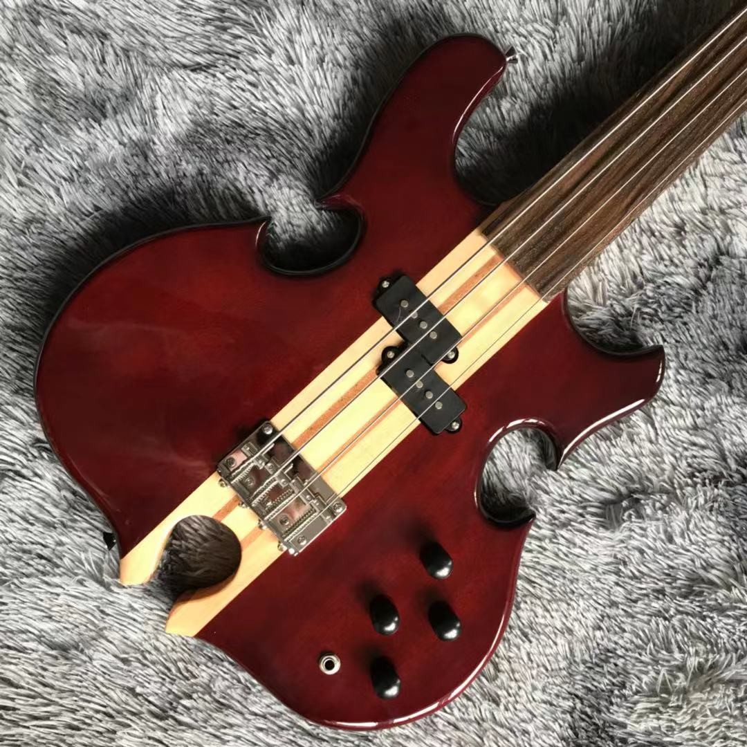 Custom Grand ALEM Mark King Deluxe Custom 4 Strings Neck Through Body Cut Bottom Heart Guitar Bass