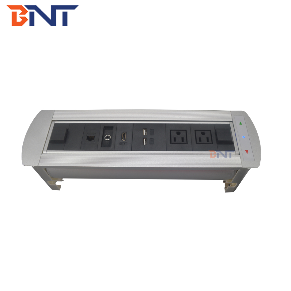 Multimedia meeting room motorized flip up hidden table socket outlet