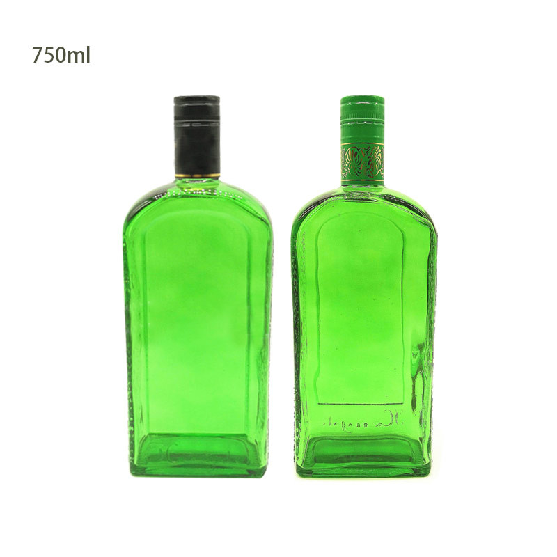 750ml Luxury Green Flat Empty Glass Wine Bottles With Screw Lid