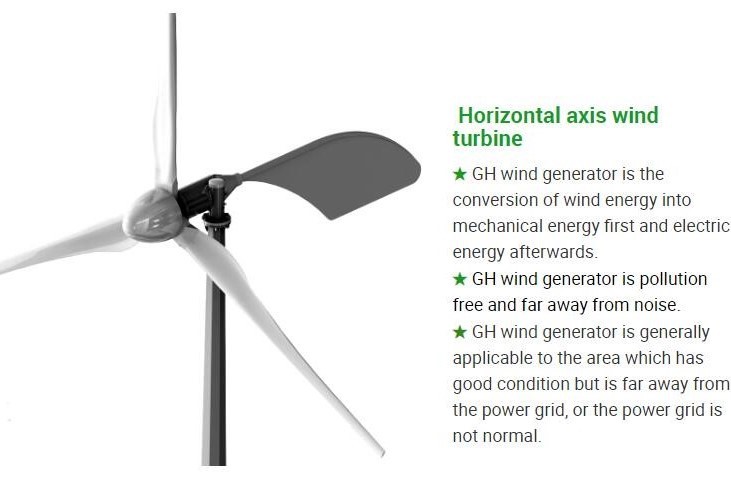 1KW 2KW 3 Phase Solar Wind Hybrid System Horizontal Wind Turbine Rooftop