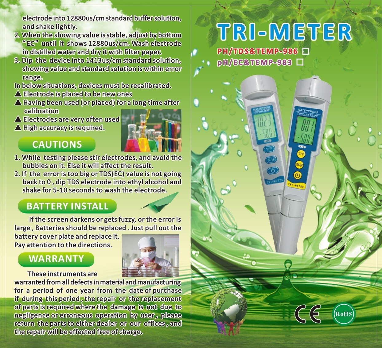 3 In 1 Portable Mini Detection TDS Water Tester Ph Water Meter PH -986 With 1 Year Warranty