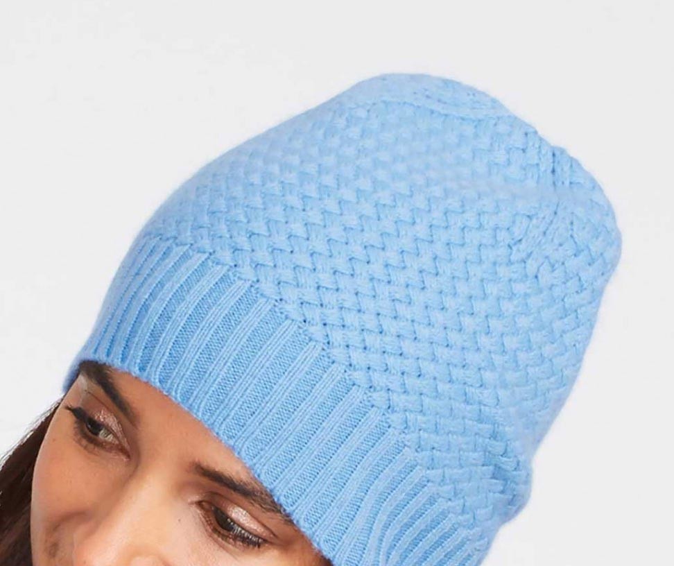 Women ' S Knit Beanie Hats 100 % Cashmere Material Lattice Stitch 7gg Gauge