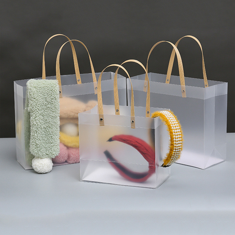 Frosted PP Bags Plastic Gift Bags With Handles Translucent Tote Gift Wrapping Flower Package Decoration Supplies