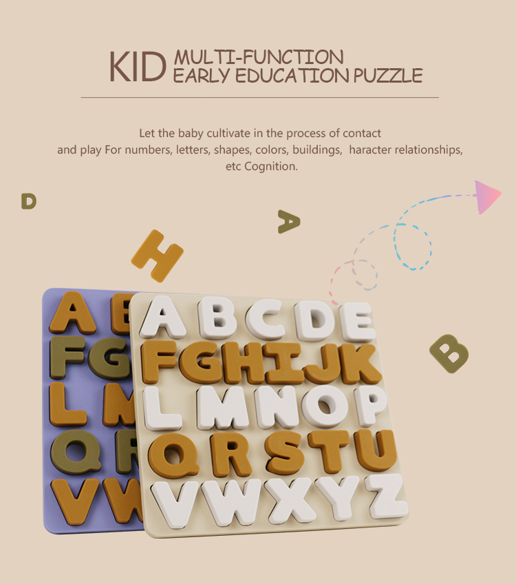 Food Grade Kids Silicone Puzzle With Letters Alphabet Shape