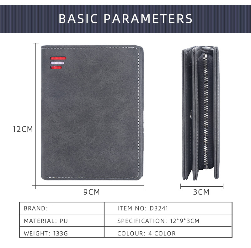 Men's Medium Size RFID Blocking Leather Wallet with Zipper and Credit Card Holder