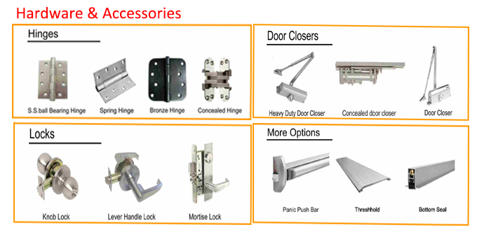 45mm Powder Coated Aluminum Room Door 1.0 Hour Fire Rating Fireproof Soundproofing Door