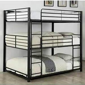  Black Metal Frame Triple Bed Adult 3 Tier Bed Steel Home Business Furniture China Factory Manufactures