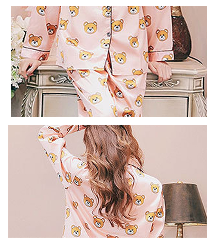 home service cardigan lapel simulation silk women sleepwear pajamas set