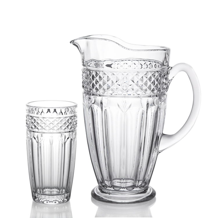 1.4L Machined Made Glass Water Carafe Old Fashion With Hiball Glass