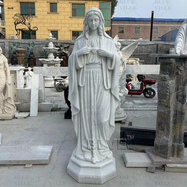 Marble Virgin Mary Statue Sacred Heart White Stone Carvings and Sculptures Life