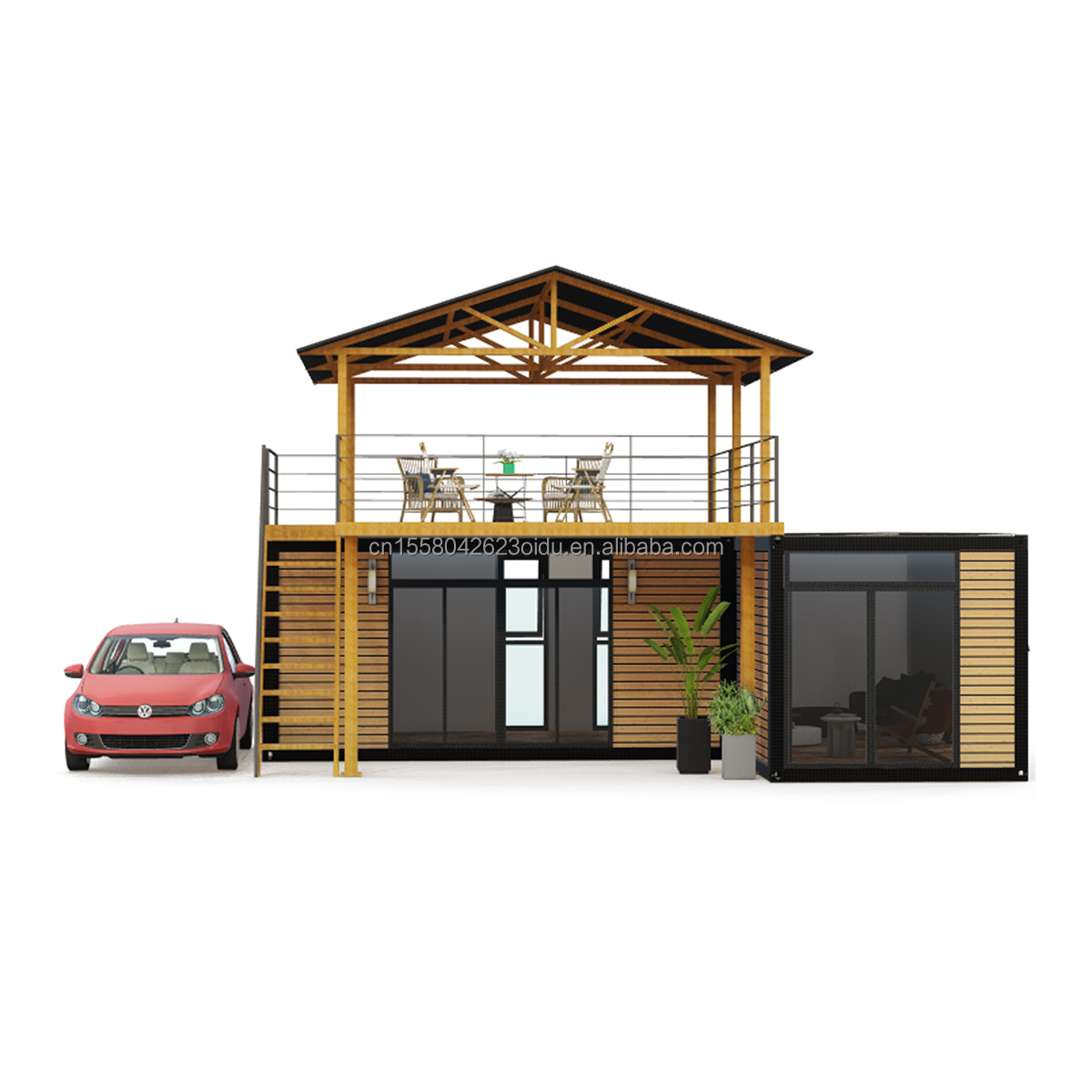 Intelligent Modular Prefabricated Tiny House Customized Color Flat Pack Wooden Houses with Galvanized Steel Square Tubes