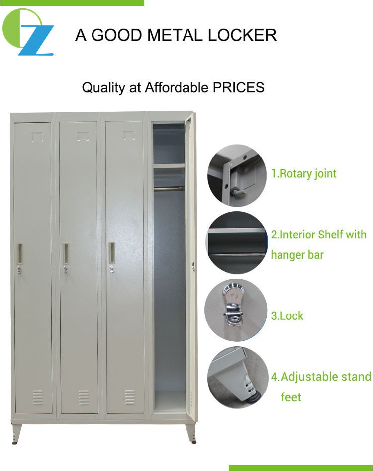 Lateral 0.6mm 4door Steel Office Lockers Gym School Changing Room Locker