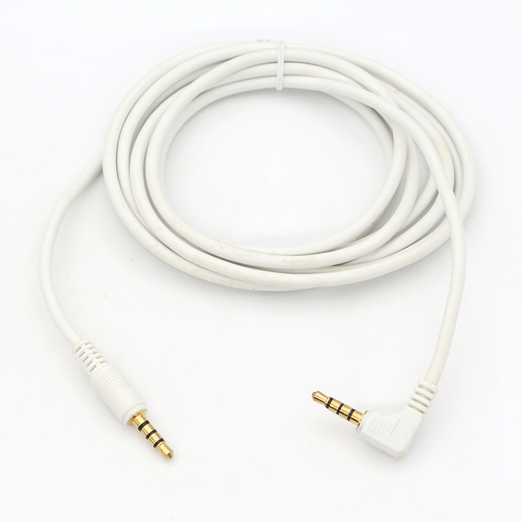 Custom White Gold Connector Male To Male Right Angle 3.5mm Jack TRRS Plug Stereo Audio Cable