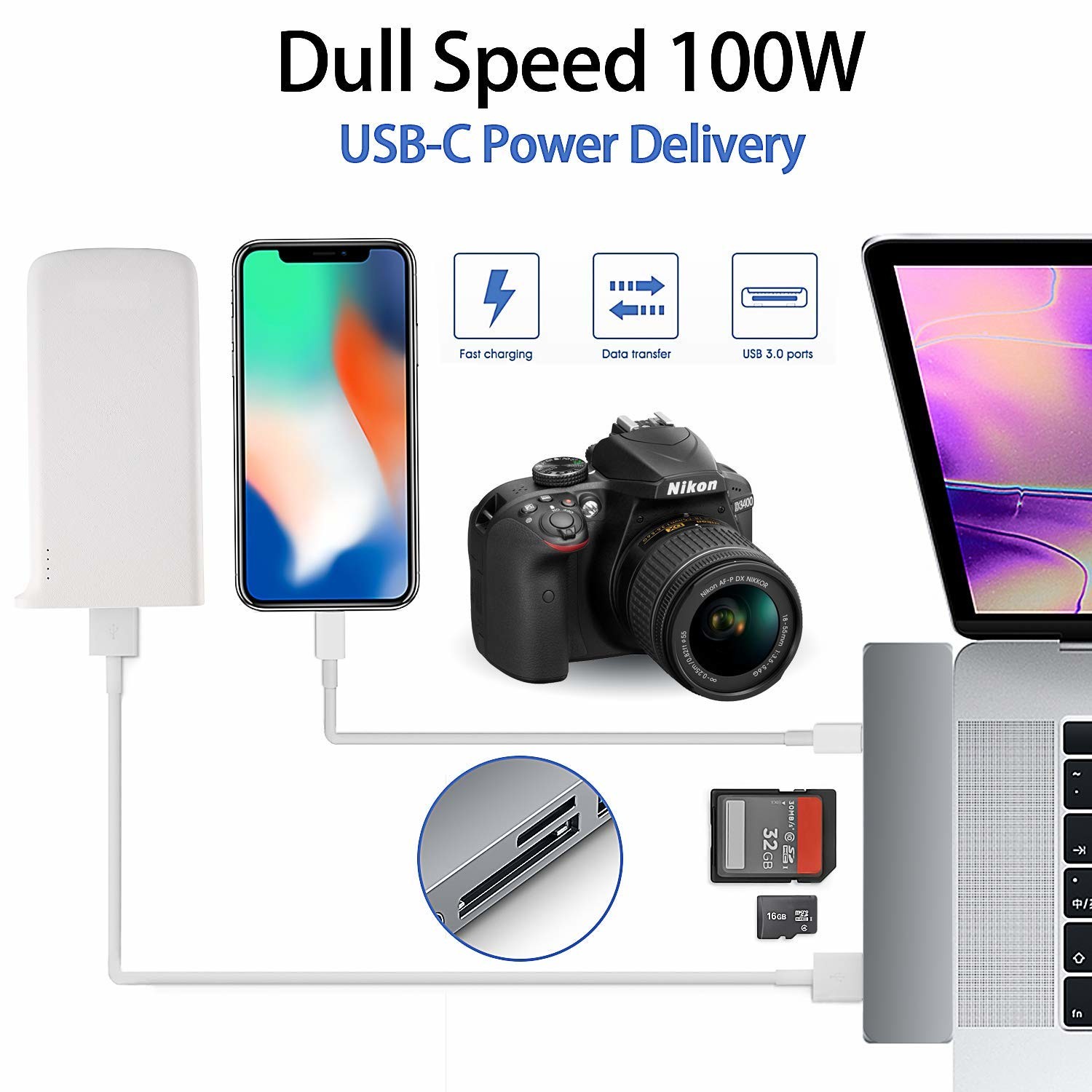 Multifunction aluminium thunderbolt 3 dual usb c to 7 in 1 combo type c interface usb-c hub for Apple