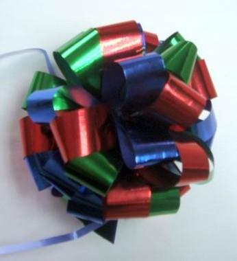 Multi color Pull bow Christmas Gift Stripes , Swirls Pom Pom Bow , 5" Wide wired